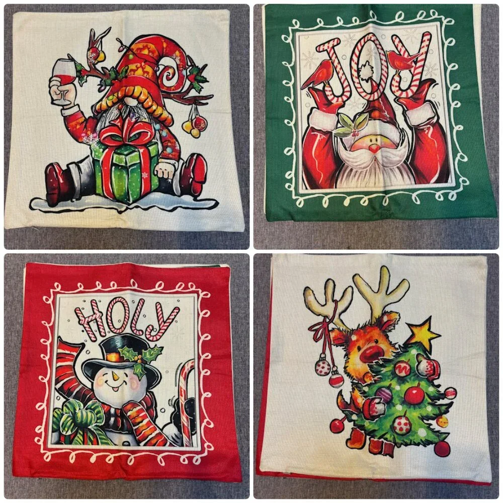 4 Whimsical Christmas Holiday Cushion Pillow Covers
